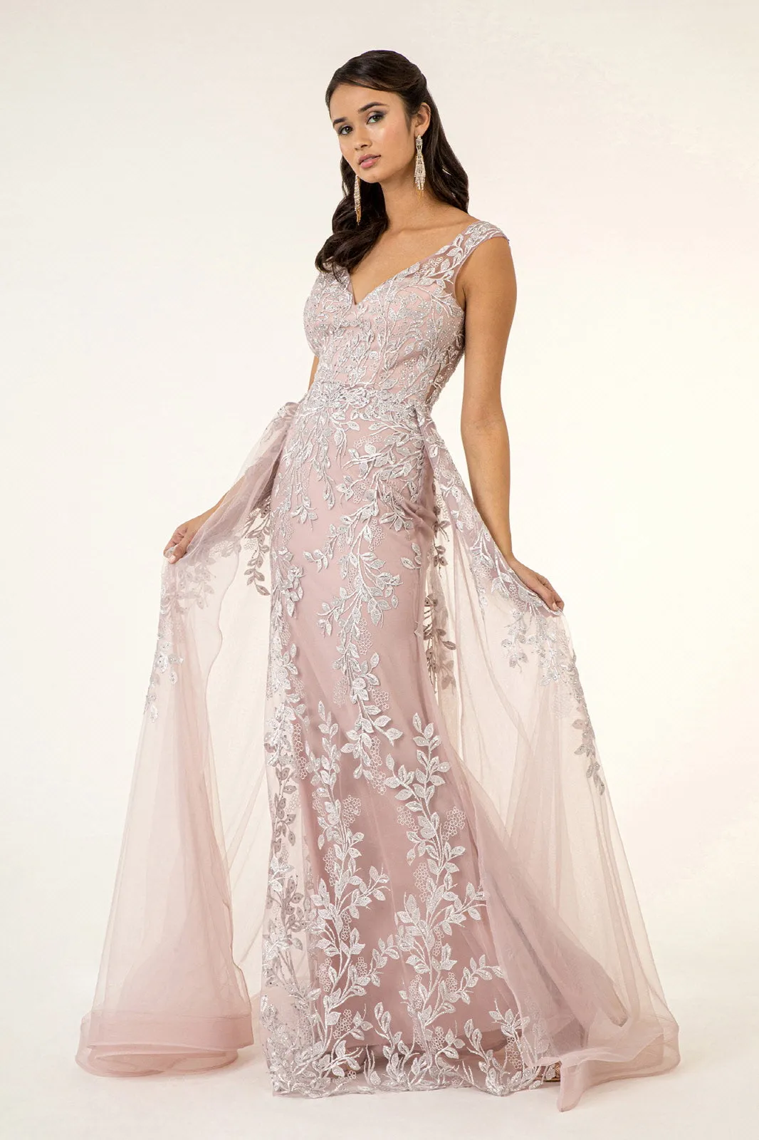 Floral Embroidered Overskirt Gown by Elizabeth K GL1920