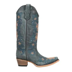 Floral Embroidered Snip Toe Cowboy Boots