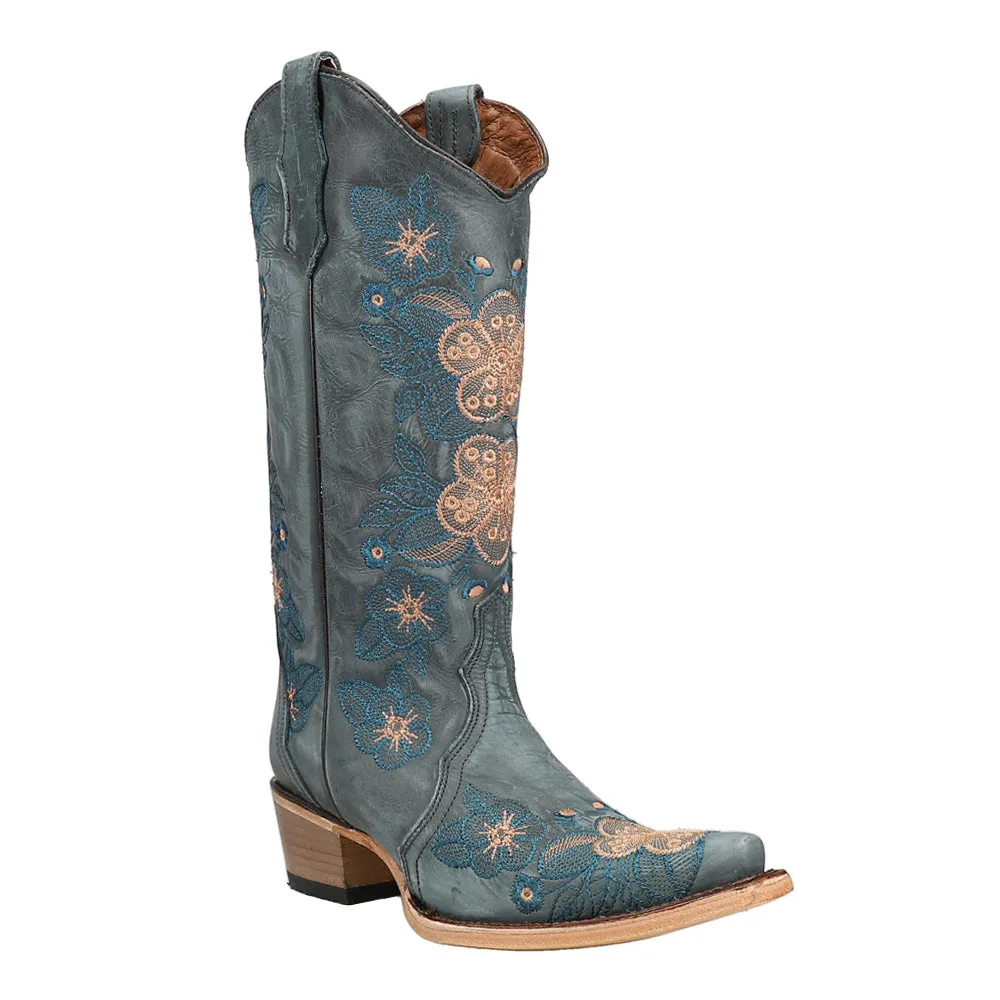Floral Embroidered Snip Toe Cowboy Boots