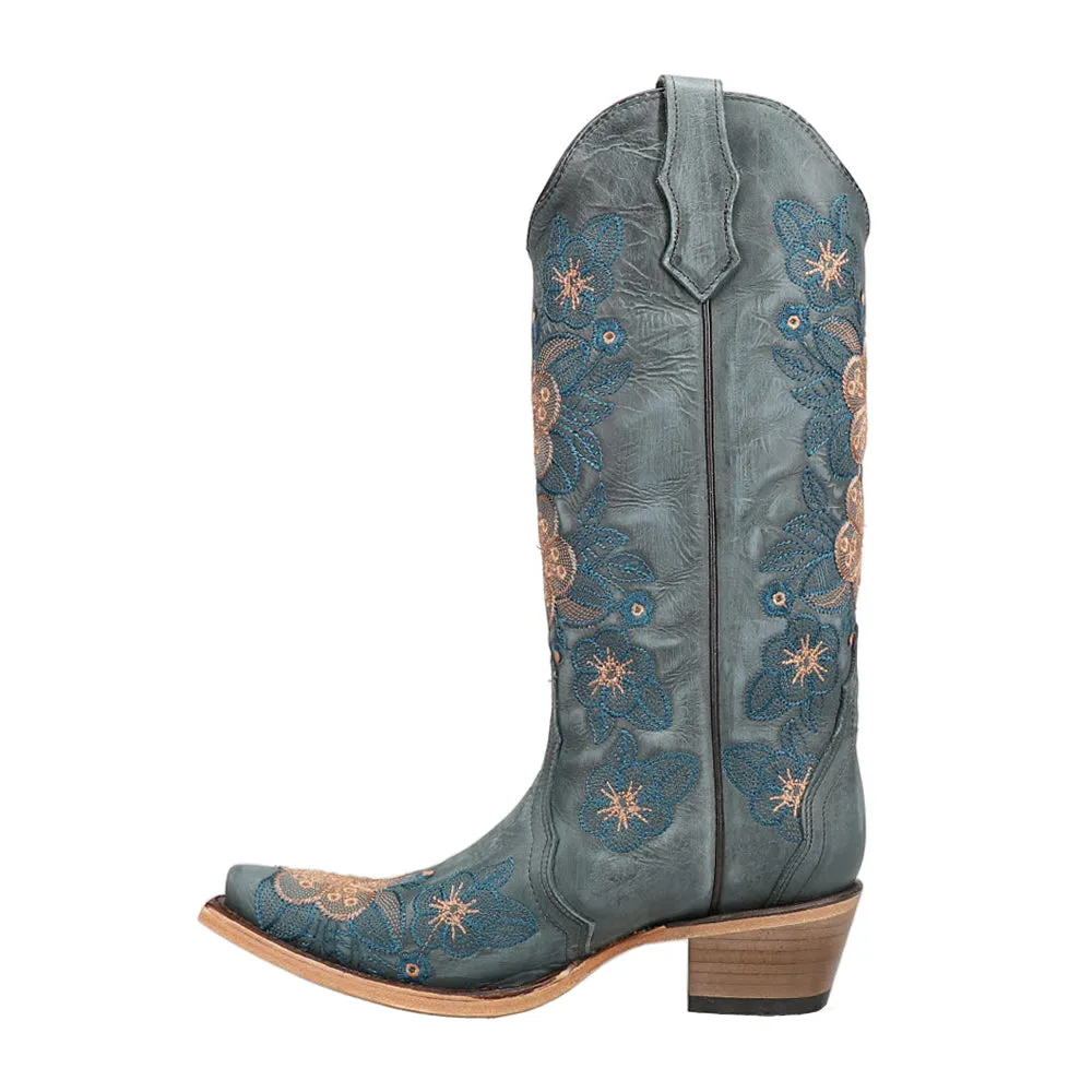 Floral Embroidered Snip Toe Cowboy Boots