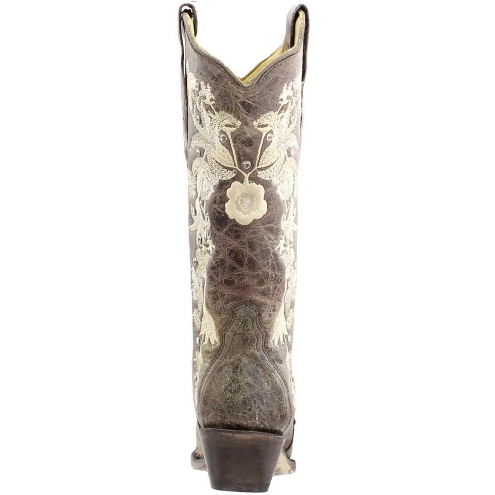 Floral Rhinestone Embroidered Snip Toe Cowboy Boots