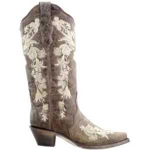 Floral Rhinestone Embroidered Snip Toe Cowboy Boots