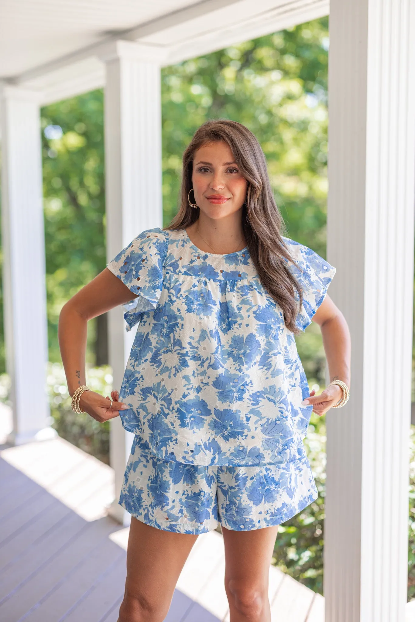 Floral Sweetheart Blue Babydoll Top