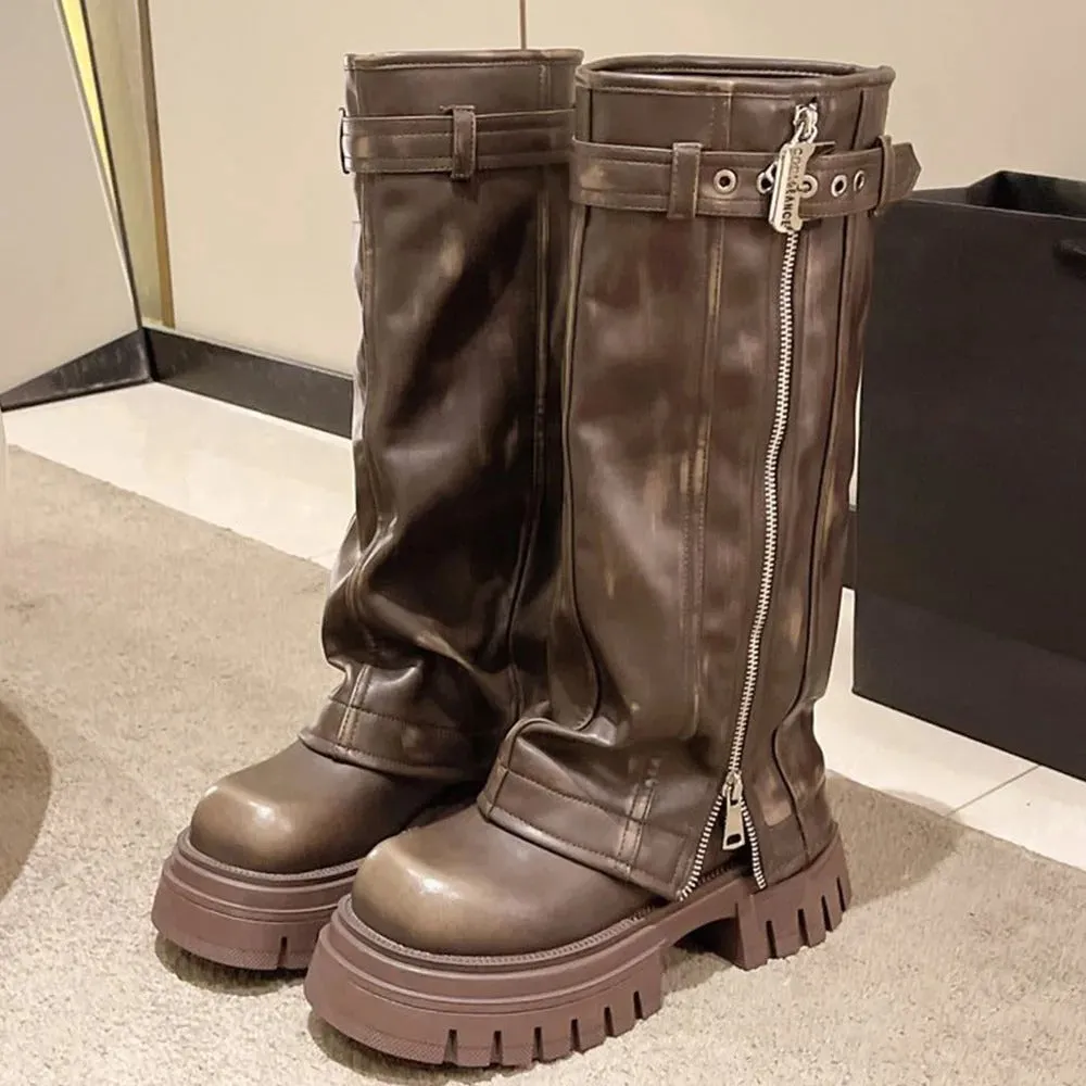 Fold Over Over the Knee Chunky Boots