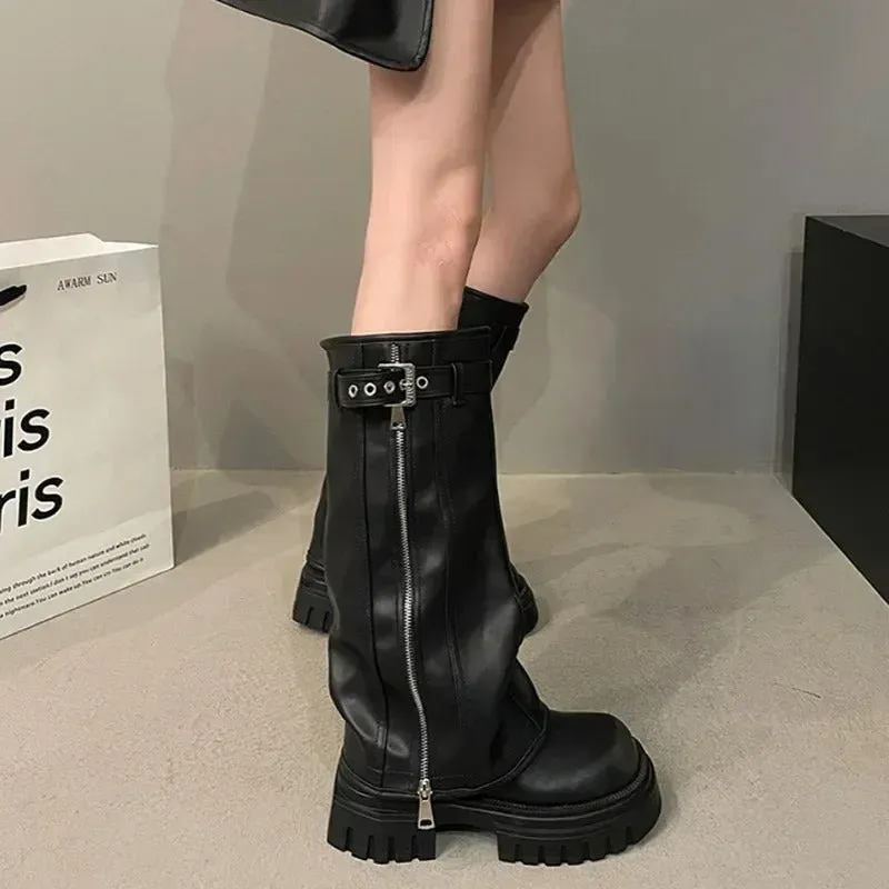 Fold Over Over the Knee Chunky Boots