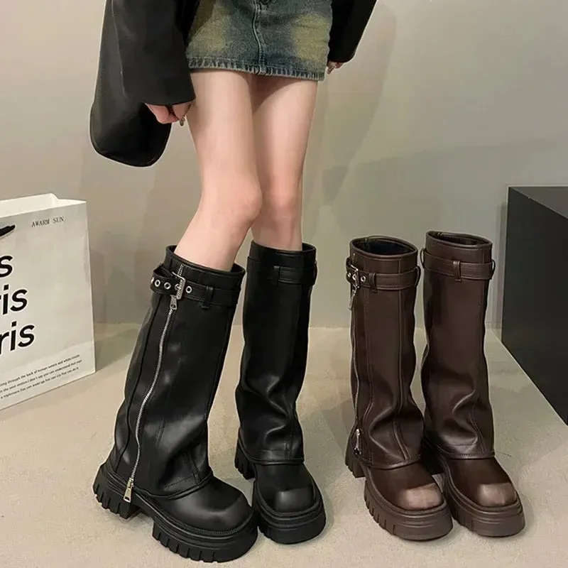 Fold Over Over the Knee Chunky Boots