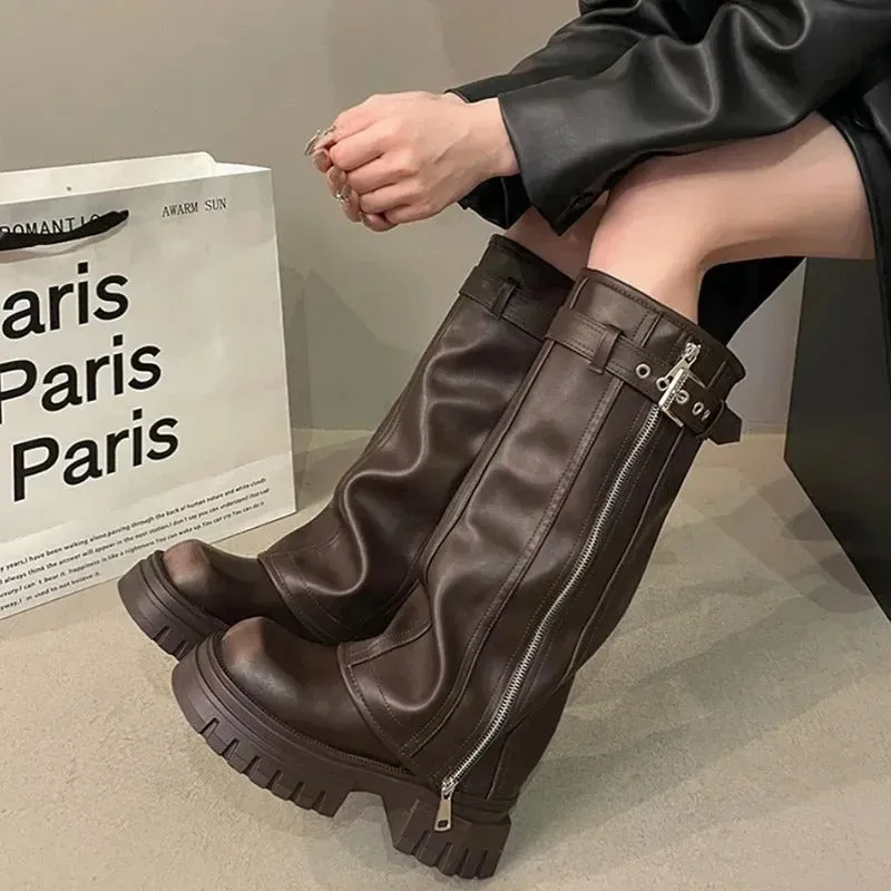 Fold Over Over the Knee Chunky Boots