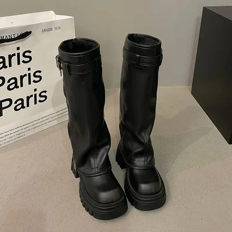 Fold Over Over the Knee Chunky Boots