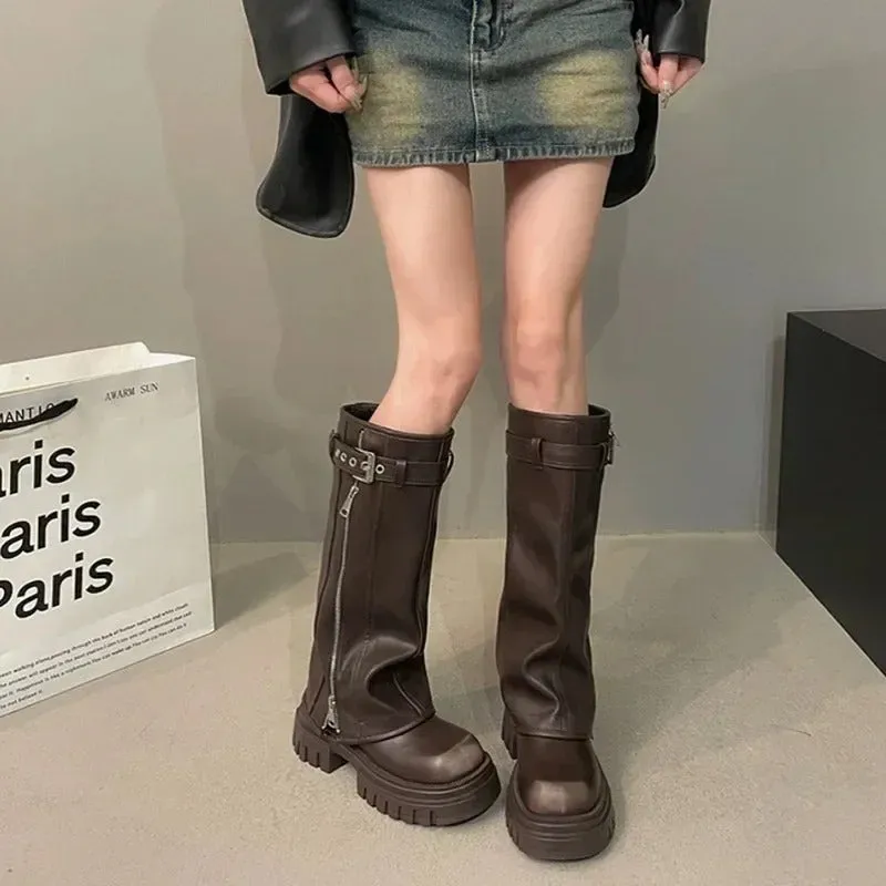 Fold Over Over the Knee Chunky Boots