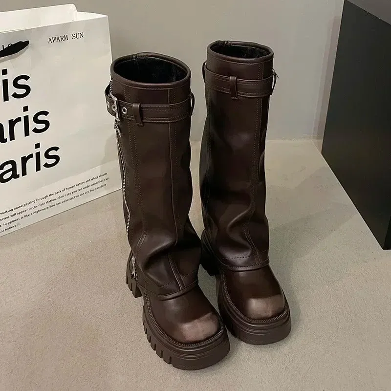 Fold Over Over the Knee Chunky Boots