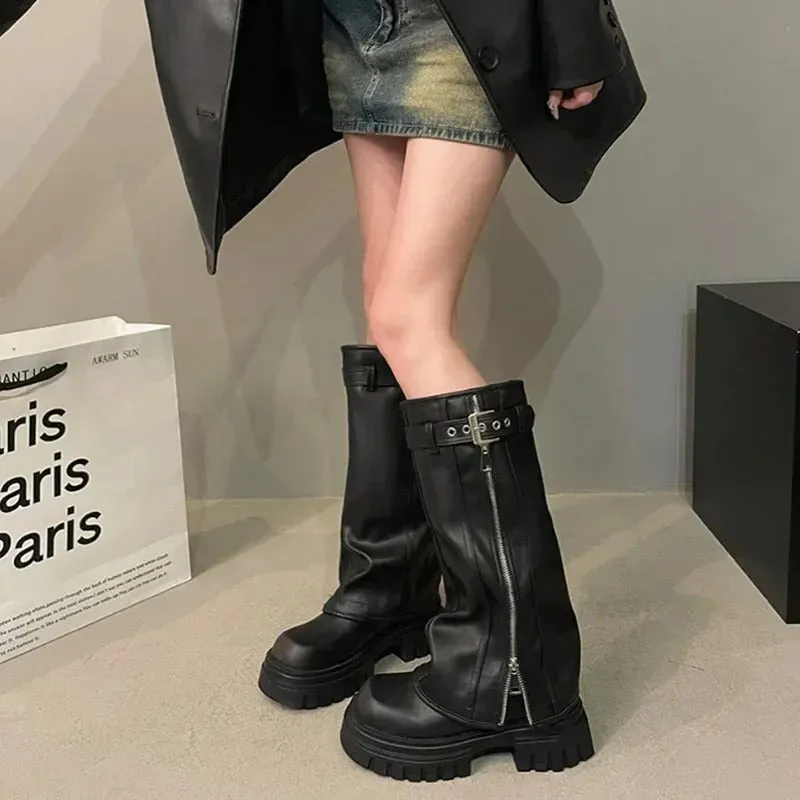Fold Over Over the Knee Chunky Boots