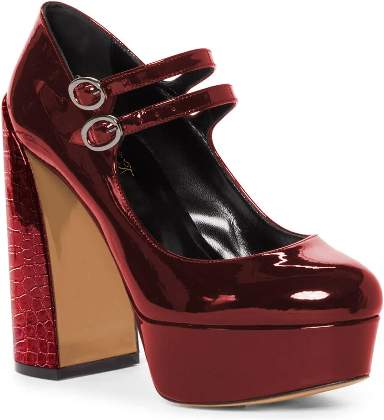 FOWT Gothic Lolita Platform Mary Janes Shoes for Women Two Ankle Buckles Pumps Strappy Round Toe High Heels Patent Leather Lolita Dress School Uniform Cosplay Shoes for Girls Size 4-16 US