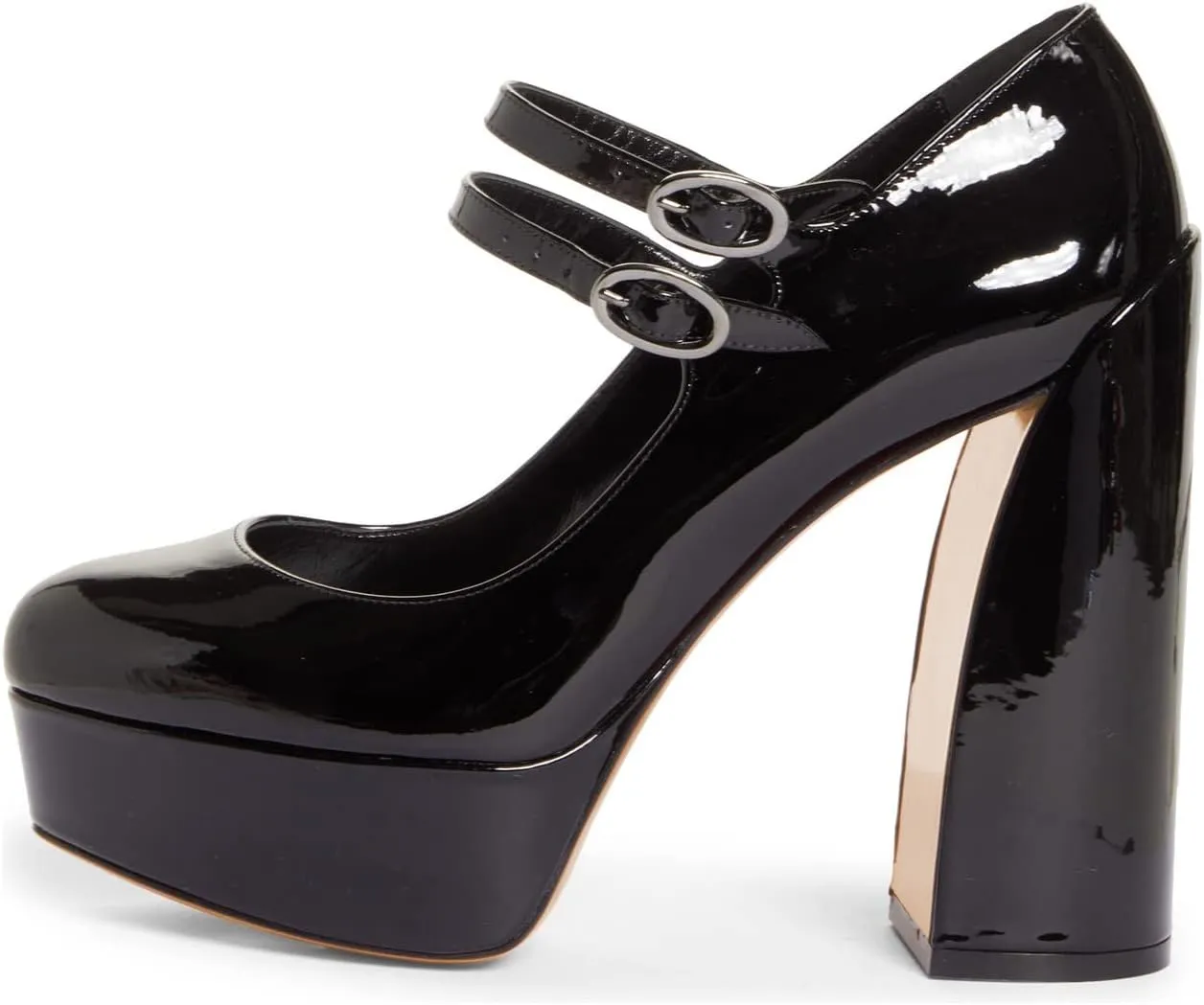 FOWT Gothic Lolita Platform Mary Janes Shoes for Women Two Ankle Buckles Pumps Strappy Round Toe High Heels Patent Leather Lolita Dress School Uniform Cosplay Shoes for Girls Size 4-16 US