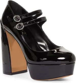 FOWT Gothic Lolita Platform Mary Janes Shoes for Women Two Ankle Buckles Pumps Strappy Round Toe High Heels Patent Leather Lolita Dress School Uniform Cosplay Shoes for Girls Size 4-16 US