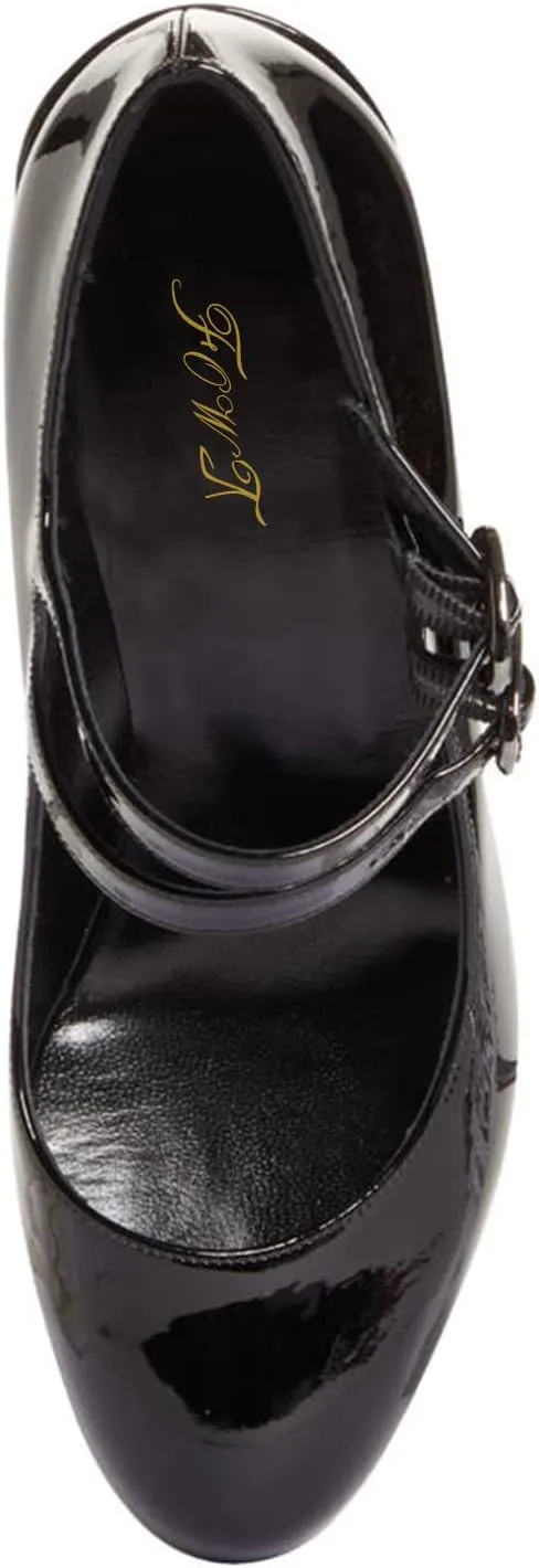 FOWT Gothic Lolita Platform Mary Janes Shoes for Women Two Ankle Buckles Pumps Strappy Round Toe High Heels Patent Leather Lolita Dress School Uniform Cosplay Shoes for Girls Size 4-16 US