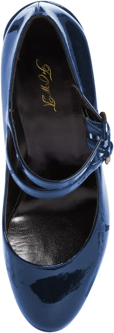 FOWT Gothic Lolita Platform Mary Janes Shoes for Women Two Ankle Buckles Pumps Strappy Round Toe High Heels Patent Leather Lolita Dress School Uniform Cosplay Shoes for Girls Size 4-16 US