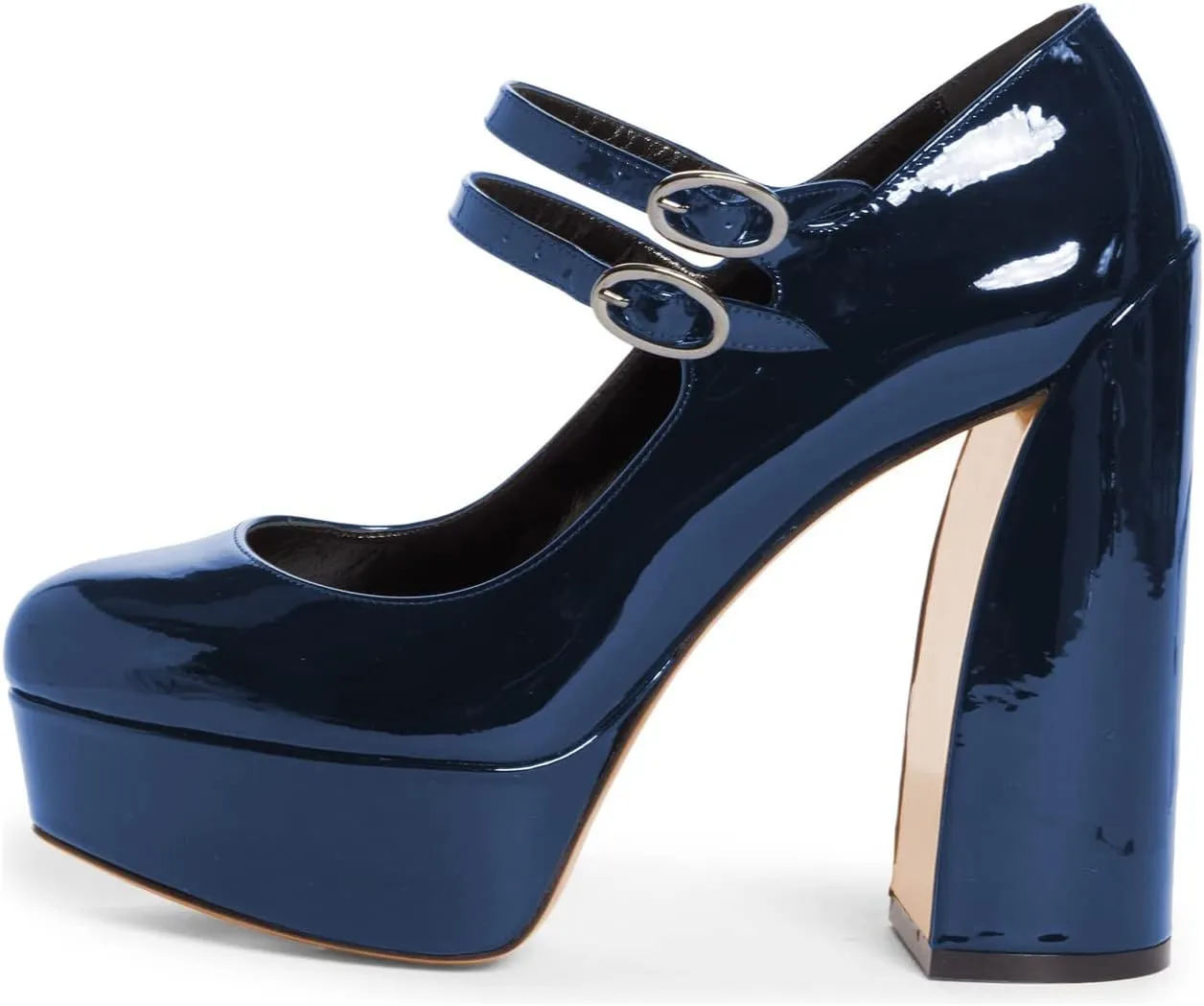 FOWT Gothic Lolita Platform Mary Janes Shoes for Women Two Ankle Buckles Pumps Strappy Round Toe High Heels Patent Leather Lolita Dress School Uniform Cosplay Shoes for Girls Size 4-16 US
