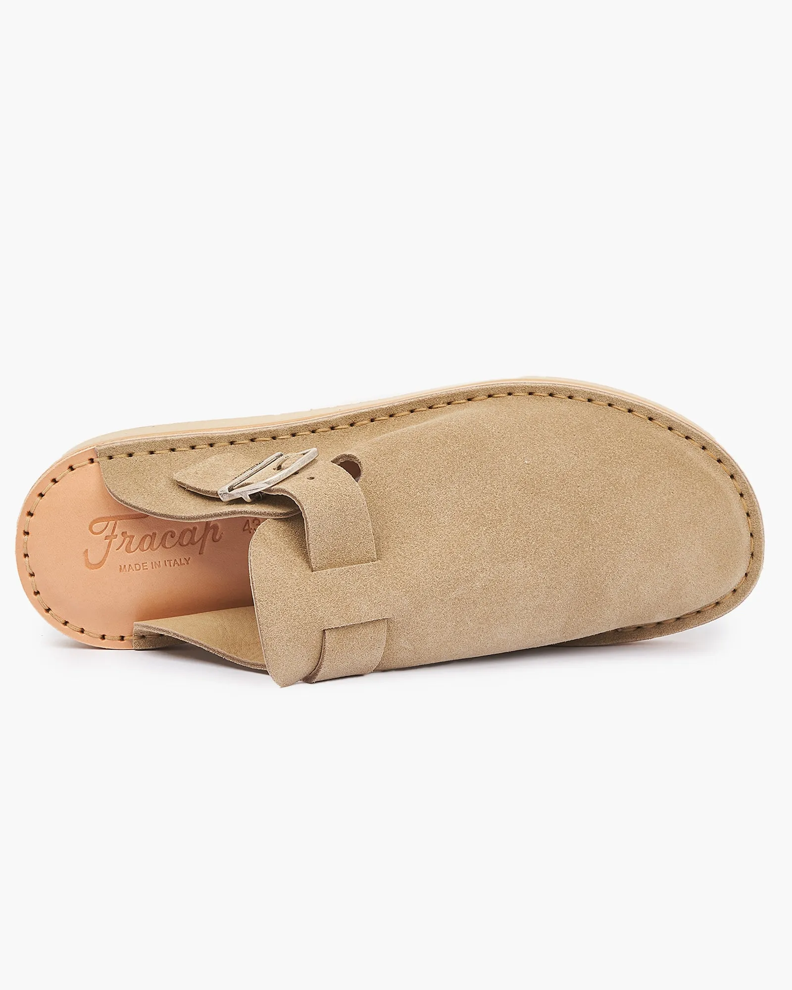 Fracap D100 Sabot Castoro Calf Suede Sandals - Biscotto / Prunella Beige Sole