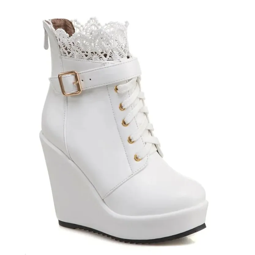Funki Buys | Boots | Women's High Lace Top Wedge Ankle Boots