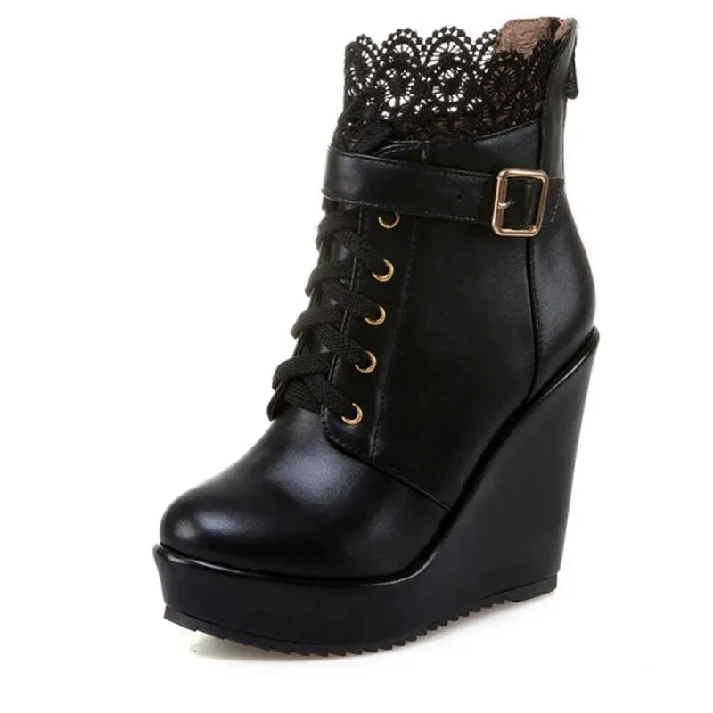 Funki Buys | Boots | Women's High Lace Top Wedge Ankle Boots