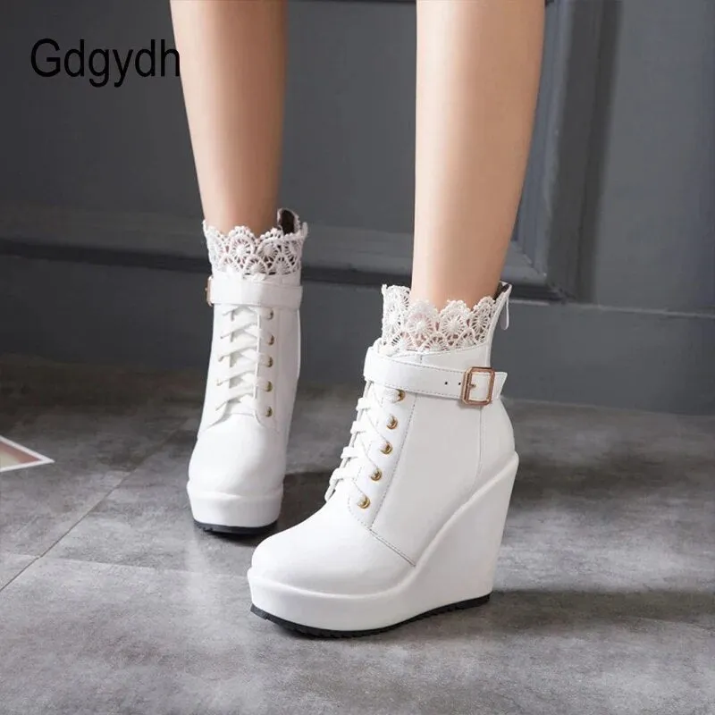 Funki Buys | Boots | Women's High Lace Top Wedge Ankle Boots