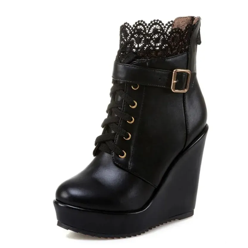 Funki Buys | Boots | Women's High Lace Top Wedge Ankle Boots