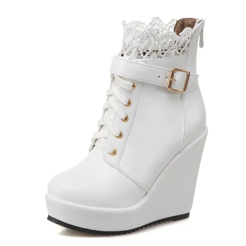 Funki Buys | Boots | Women's High Lace Top Wedge Ankle Boots