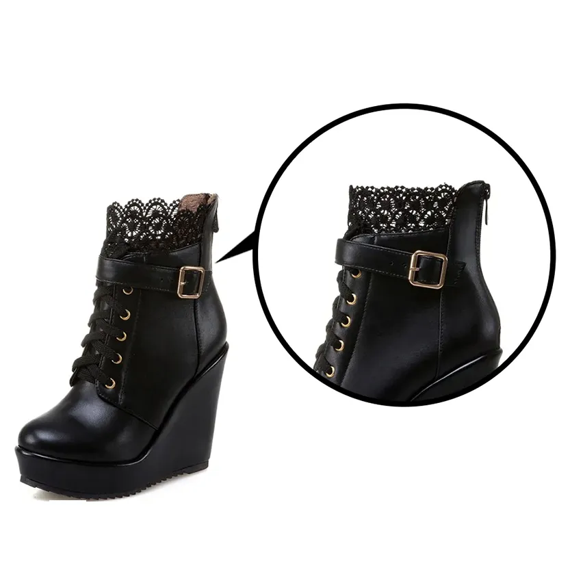 Funki Buys | Boots | Women's High Lace Top Wedge Ankle Boots