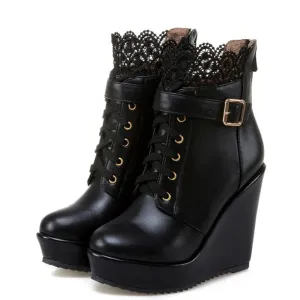 Funki Buys | Boots | Women's High Lace Top Wedge Ankle Boots