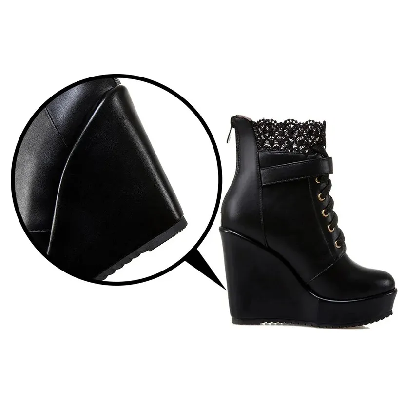 Funki Buys | Boots | Women's High Lace Top Wedge Ankle Boots