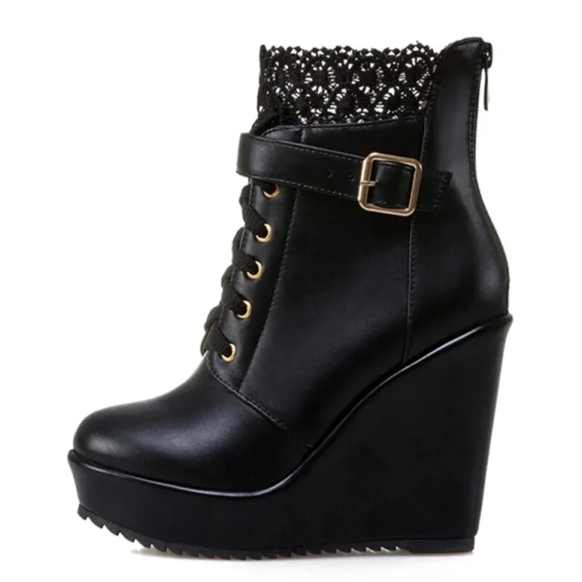 Funki Buys | Boots | Women's High Lace Top Wedge Ankle Boots