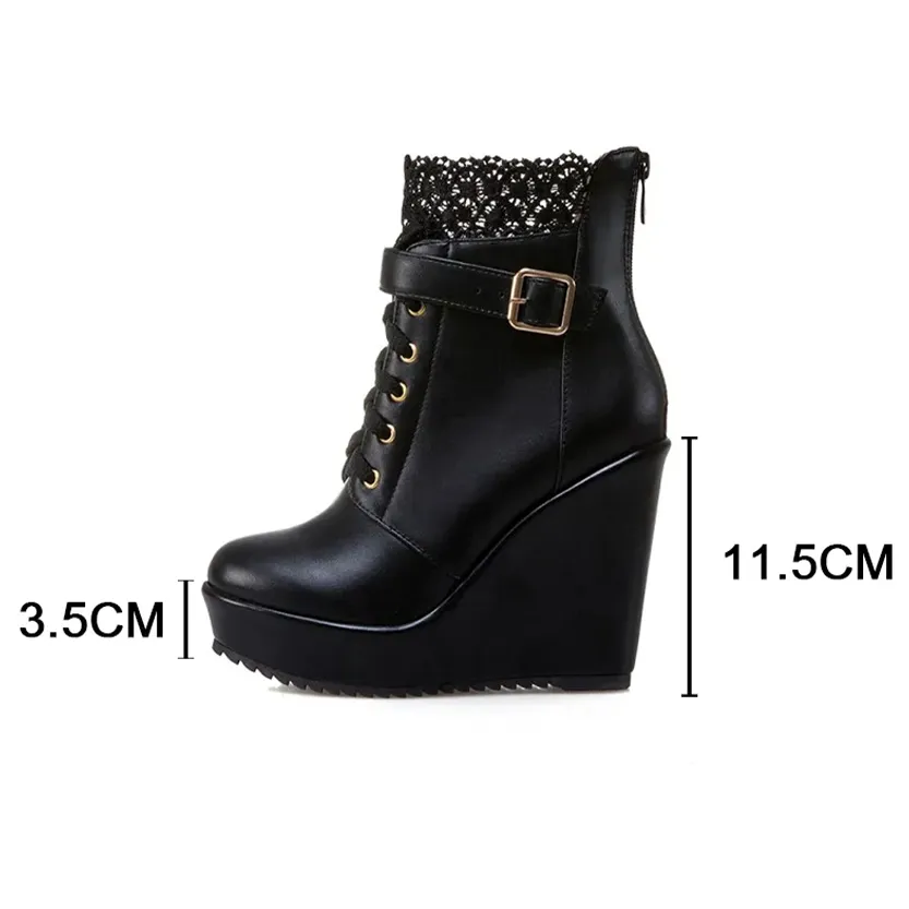 Funki Buys | Boots | Women's High Lace Top Wedge Ankle Boots
