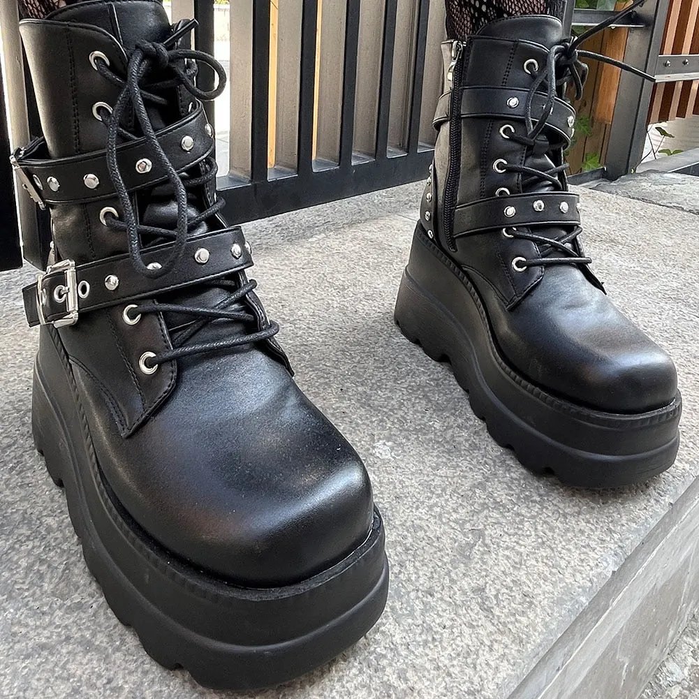 Funki Buys | Boots | Women's Punk Platform Ankle Wedge Boots