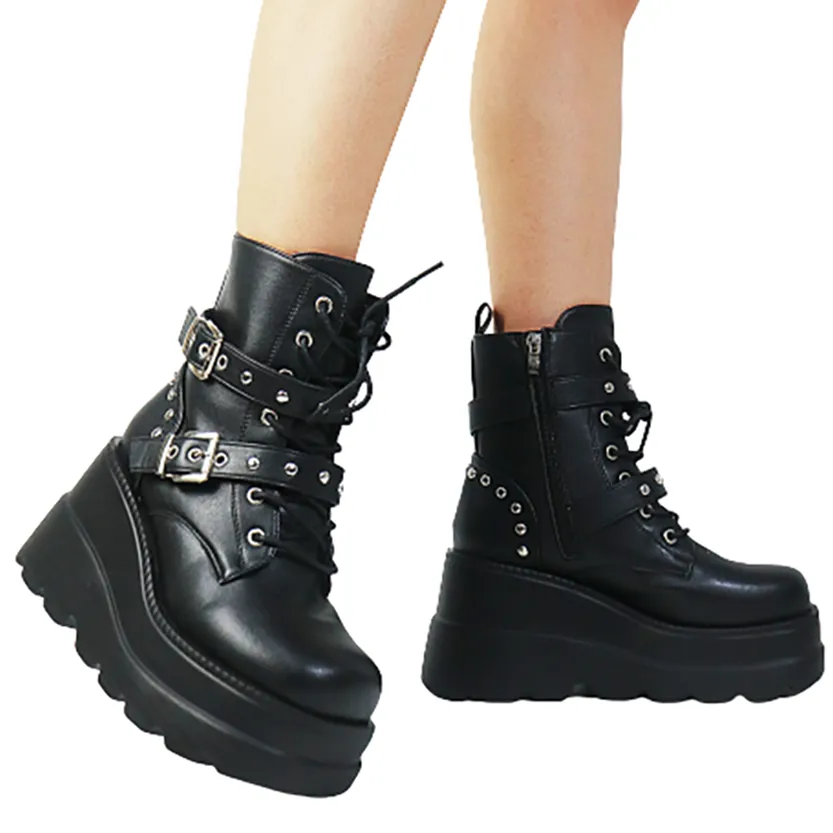 Funki Buys | Boots | Women's Punk Platform Ankle Wedge Boots