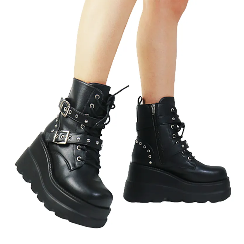 Funki Buys | Boots | Women's Punk Platform Ankle Wedge Boots
