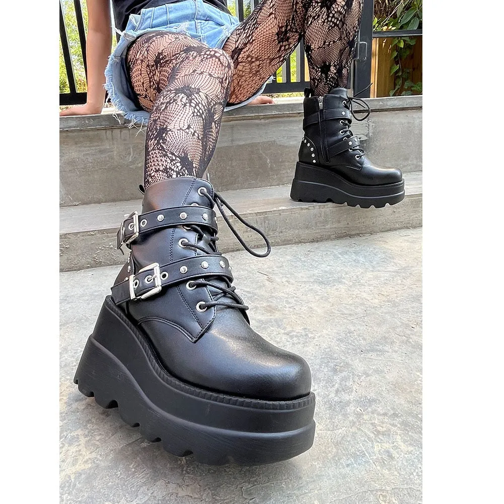 Funki Buys | Boots | Women's Punk Platform Ankle Wedge Boots