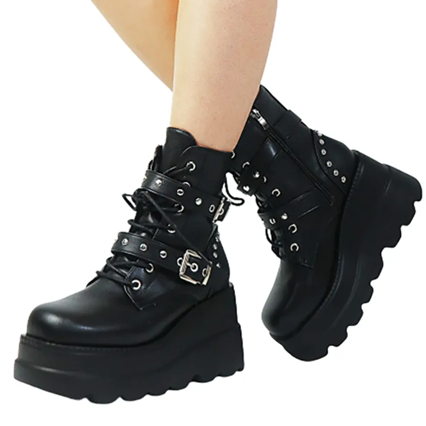 Funki Buys | Boots | Women's Punk Platform Ankle Wedge Boots