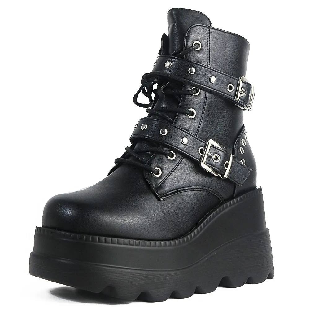 Funki Buys | Boots | Women's Punk Platform Ankle Wedge Boots