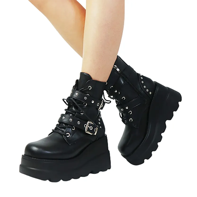 Funki Buys | Boots | Women's Punk Platform Ankle Wedge Boots