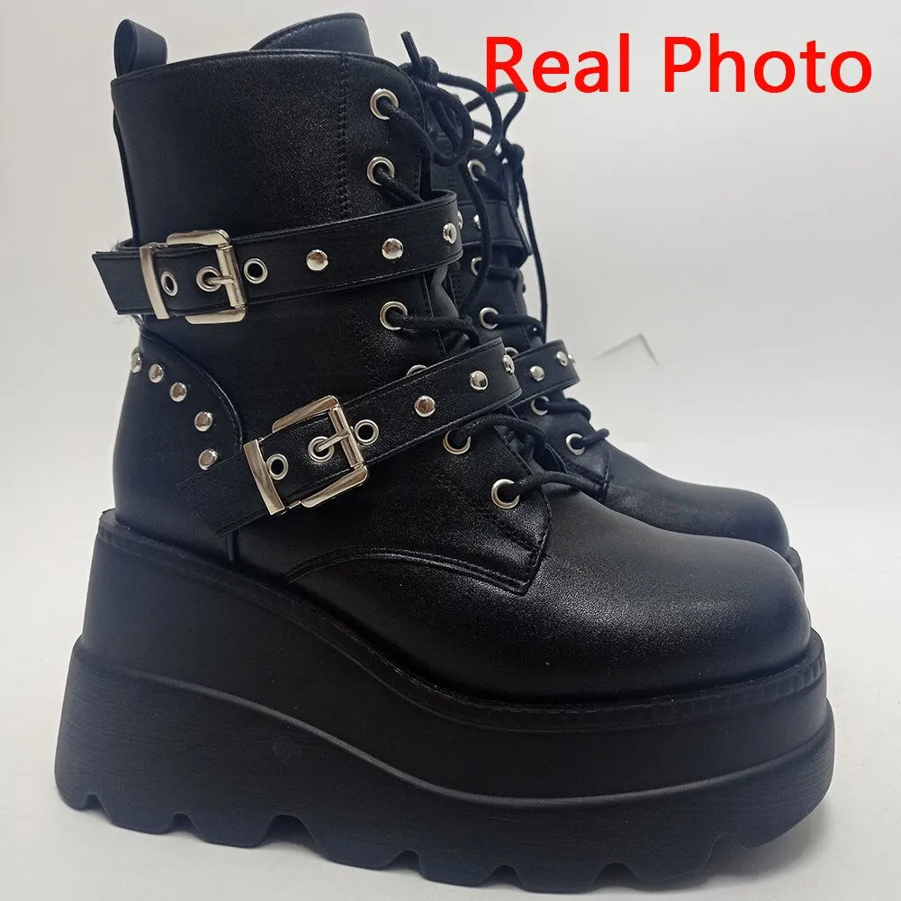 Funki Buys | Boots | Women's Punk Platform Ankle Wedge Boots