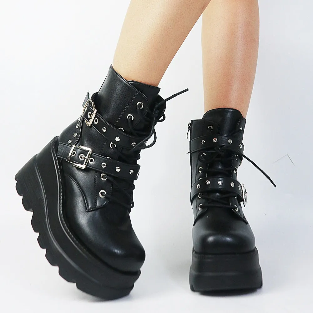 Funki Buys | Boots | Women's Punk Platform Ankle Wedge Boots