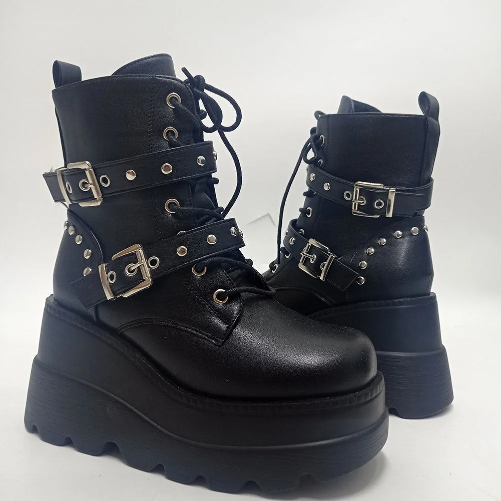 Funki Buys | Boots | Women's Punk Platform Ankle Wedge Boots