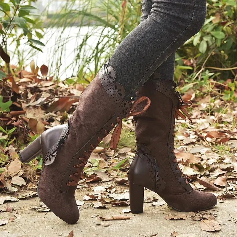 Funki Buys | Boots | Women's Steampunk Lace Top Granny Boot