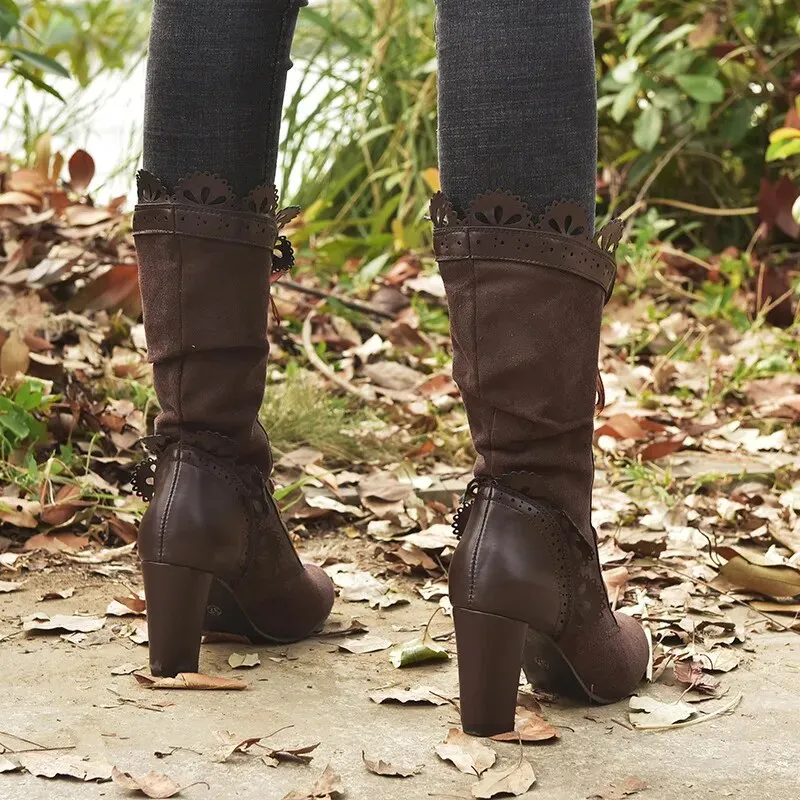 Funki Buys | Boots | Women's Steampunk Lace Top Granny Boot