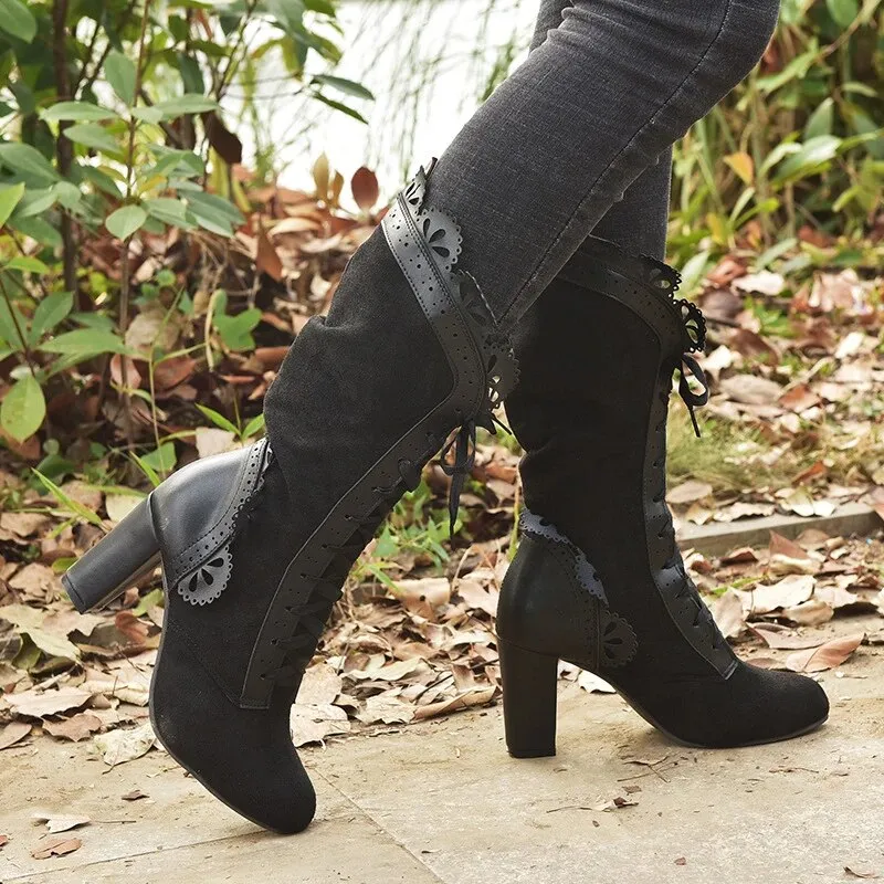Funki Buys | Boots | Women's Steampunk Lace Top Granny Boot
