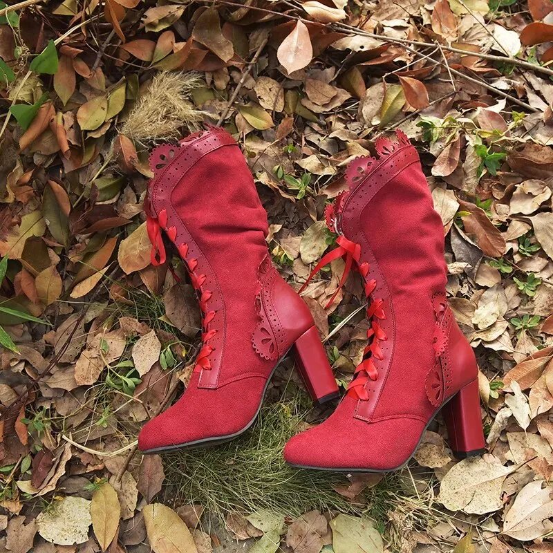Funki Buys | Boots | Women's Steampunk Lace Top Granny Boot