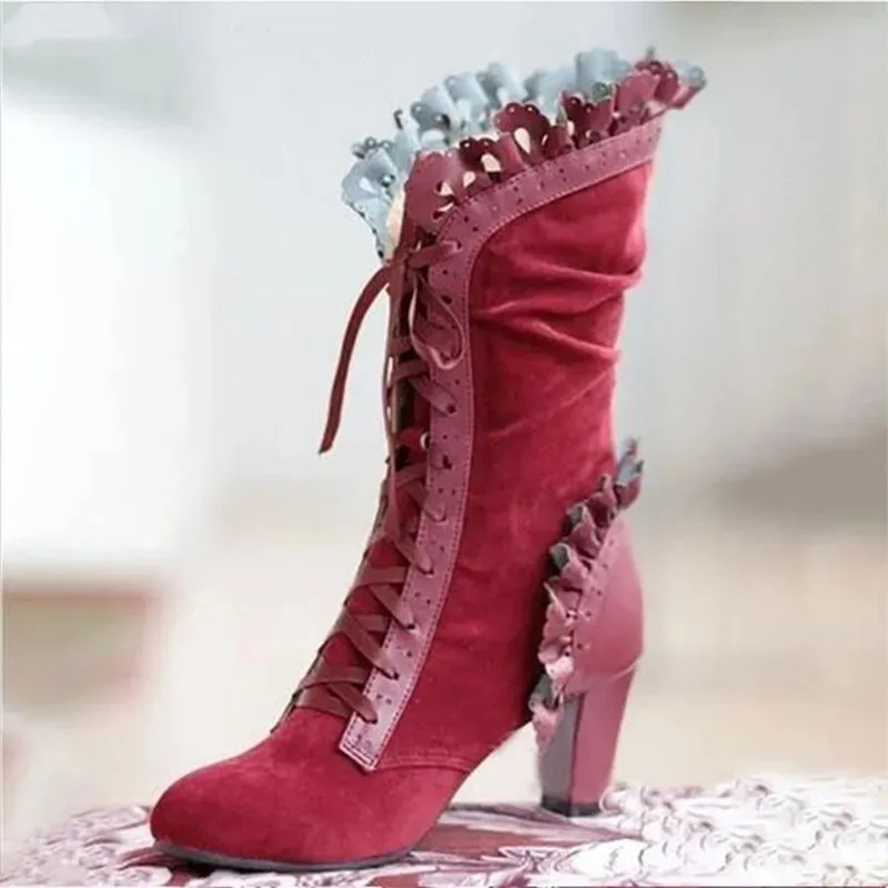 Funki Buys | Boots | Women's Steampunk Lace Top Granny Boot