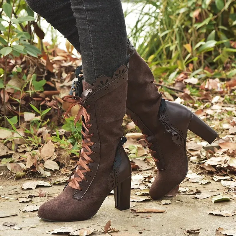 Funki Buys | Boots | Women's Steampunk Lace Top Granny Boot