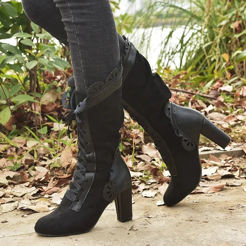 Funki Buys | Boots | Women's Steampunk Lace Top Granny Boot