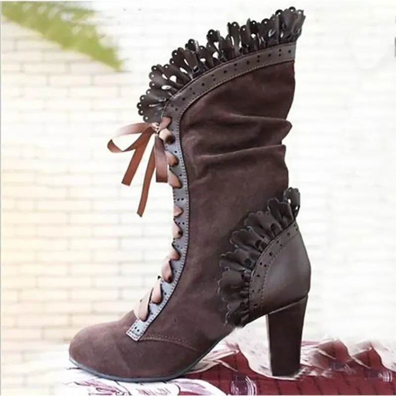 Funki Buys | Boots | Women's Steampunk Lace Top Granny Boot